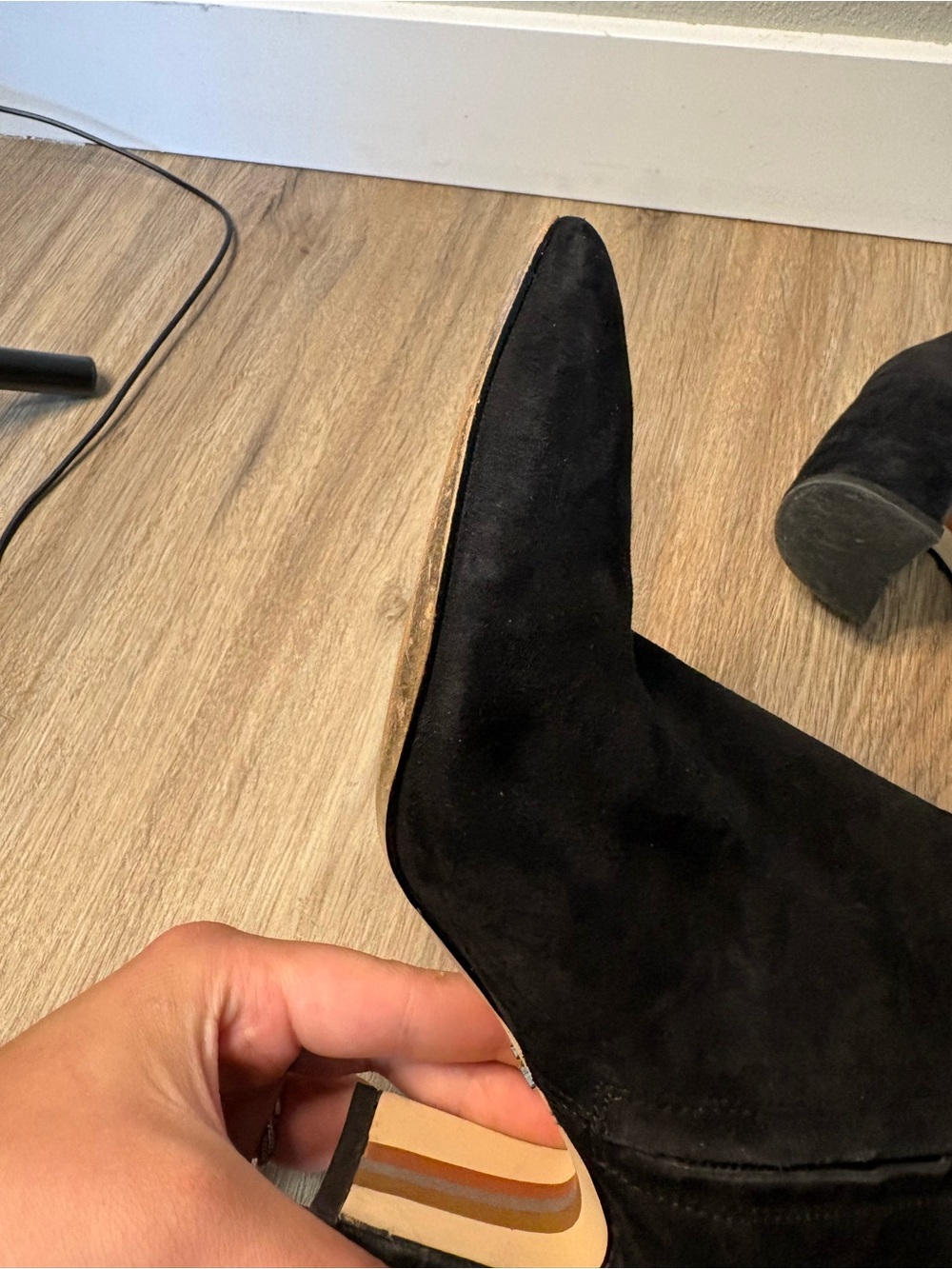 Sam Edelman Black Suede Ankle Boots Size 7 Block Heel Side Zip Booties - Picture 7 of 10